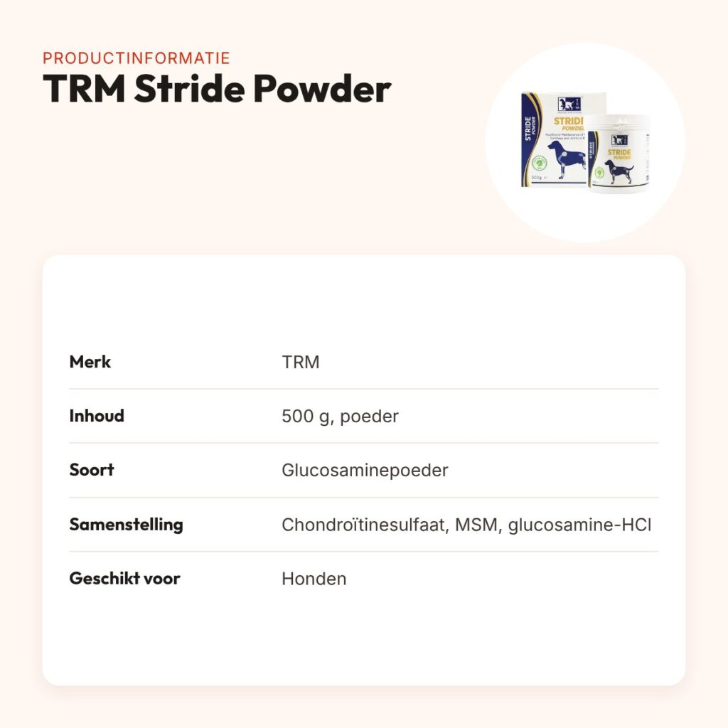TRM Stride Powder 500 g – glucosaminepoeder voor honden – productinformatie
