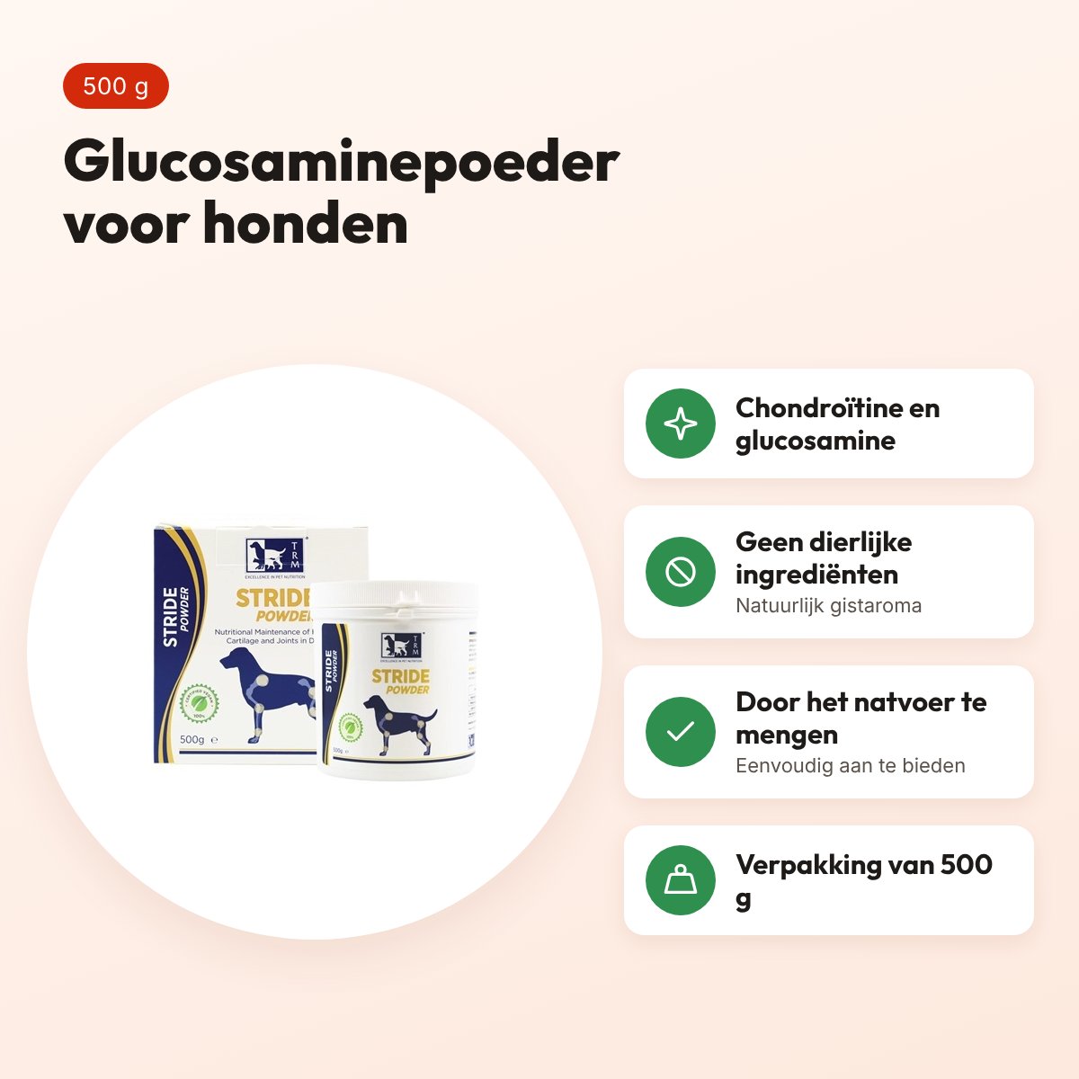 TRM Stride Powder 500 g – glucosaminepoeder voor honden – voordelen