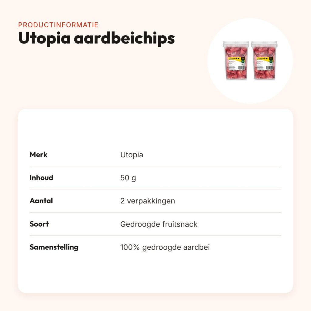 Utopia aardbeichips 50 g – gedroogde fruitsnack, multipack 2 stuks – productinformatie