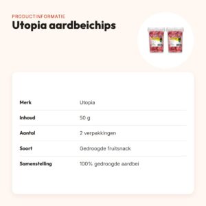 Utopia aardbeichips 50 g – gedroogde fruitsnack, multipack 2 stuks – productinformatie