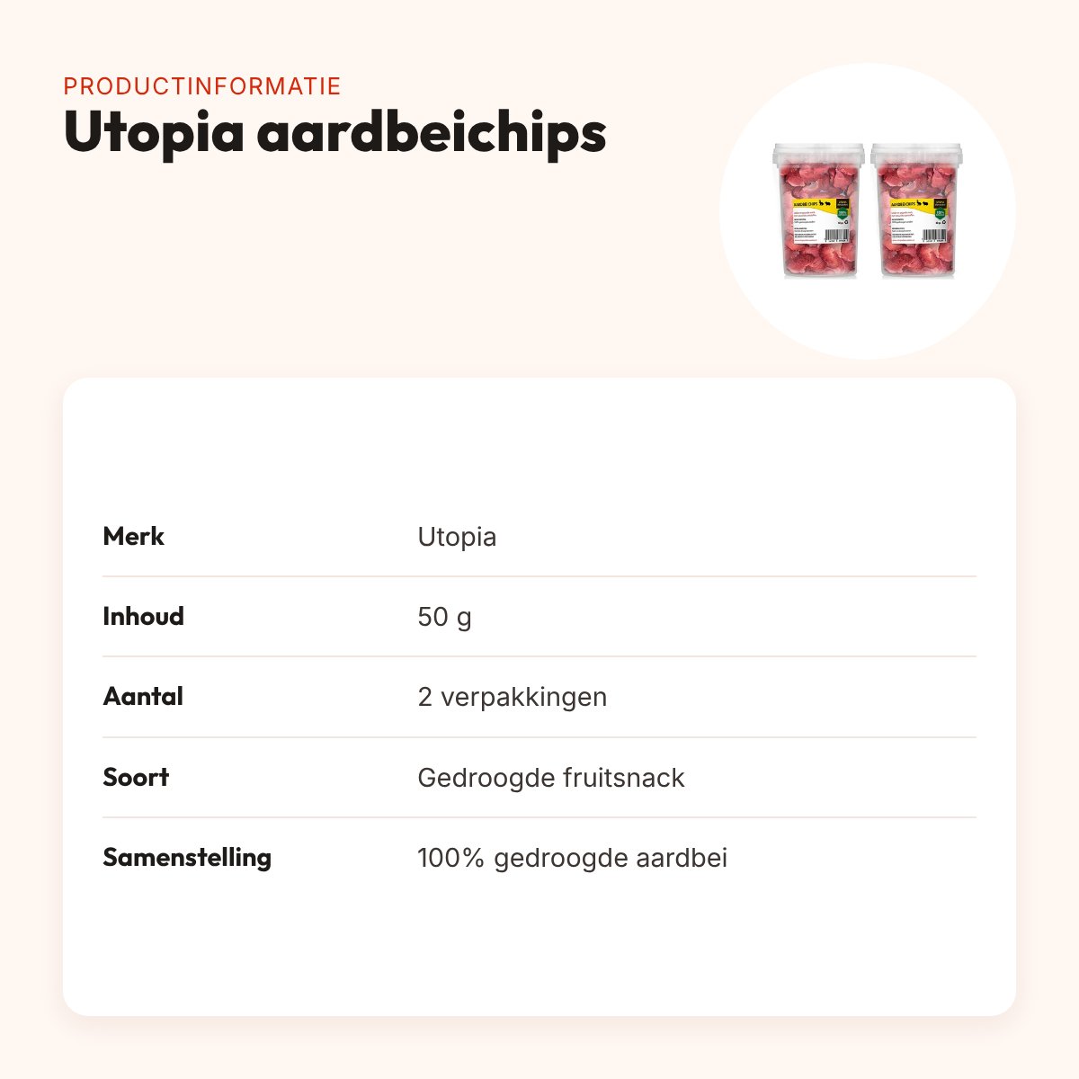 Utopia aardbeichips 50 g – gedroogde fruitsnack, multipack 2 stuks – productinformatie
