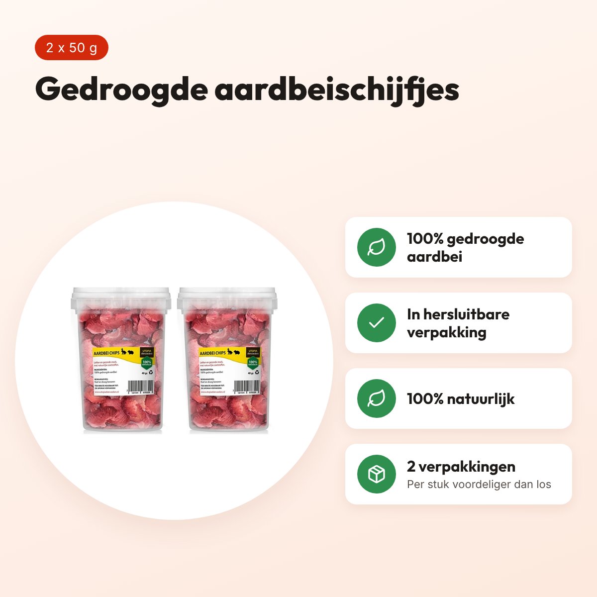 Utopia aardbeichips 50 g – gedroogde fruitsnack, multipack 2 stuks – voordelen