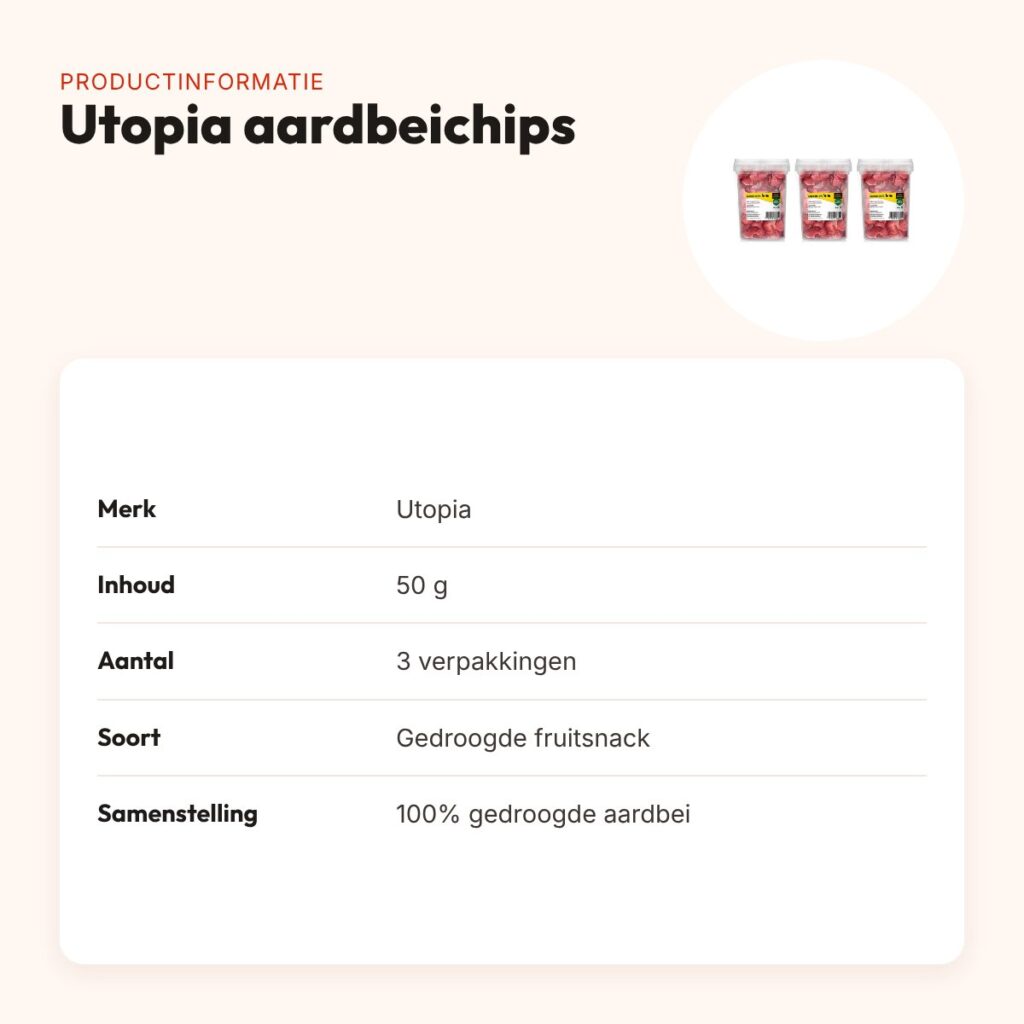 Utopia aardbeichips 50 g – gedroogde fruitsnack, multipack 3 stuks – productinformatie