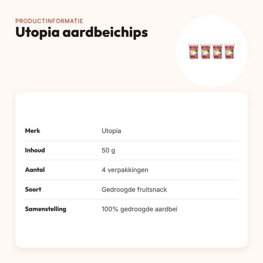 Utopia aardbeichips 50 g – gedroogde fruitsnack – multipack 4 stuks – productinformatie