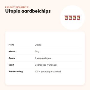 Utopia aardbeichips 50 g – gedroogde fruitsnack – multipack 4 stuks – productinformatie