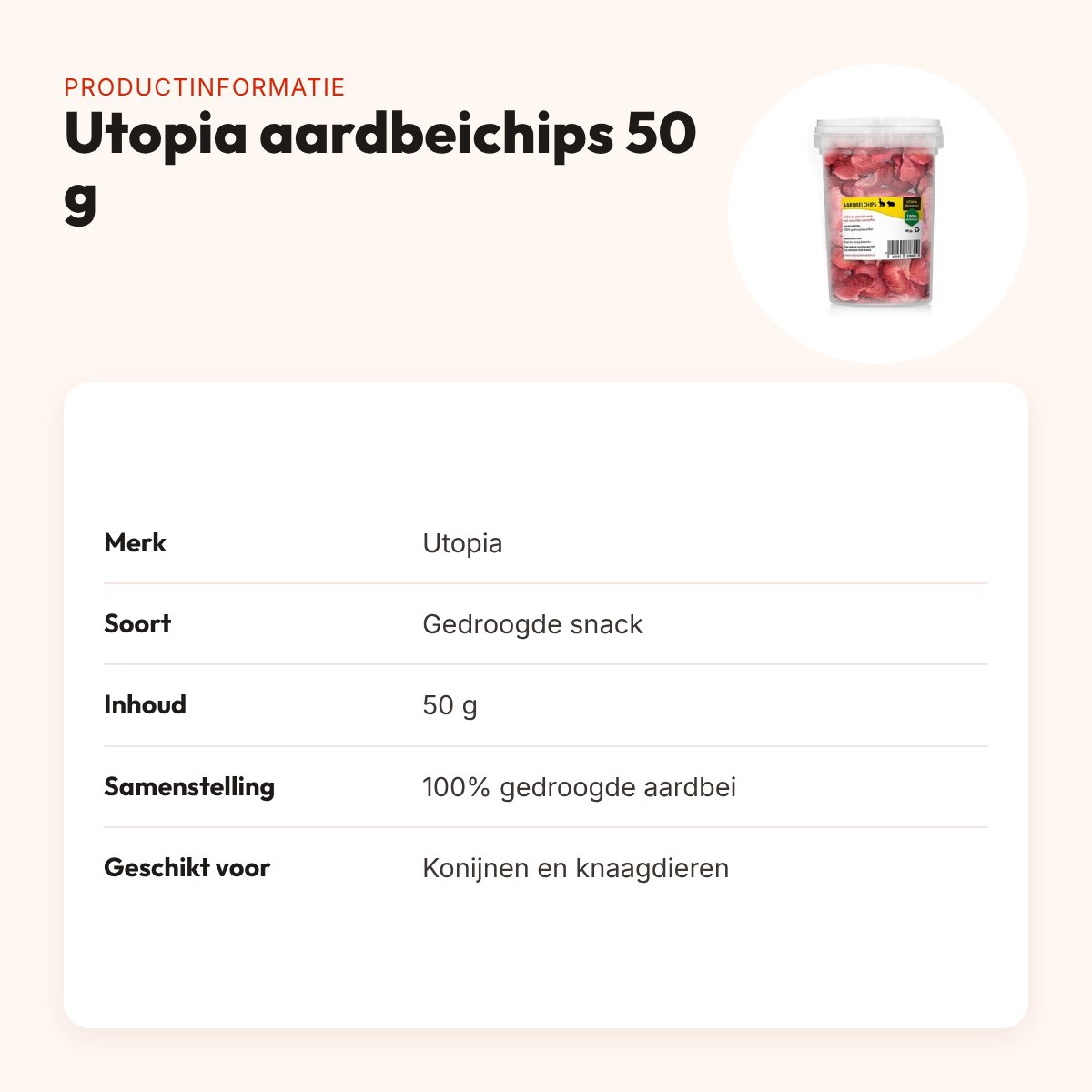 Utopia aardbeichips 50 g – gedroogde fruitsnack voor knaagdieren – productinformatie