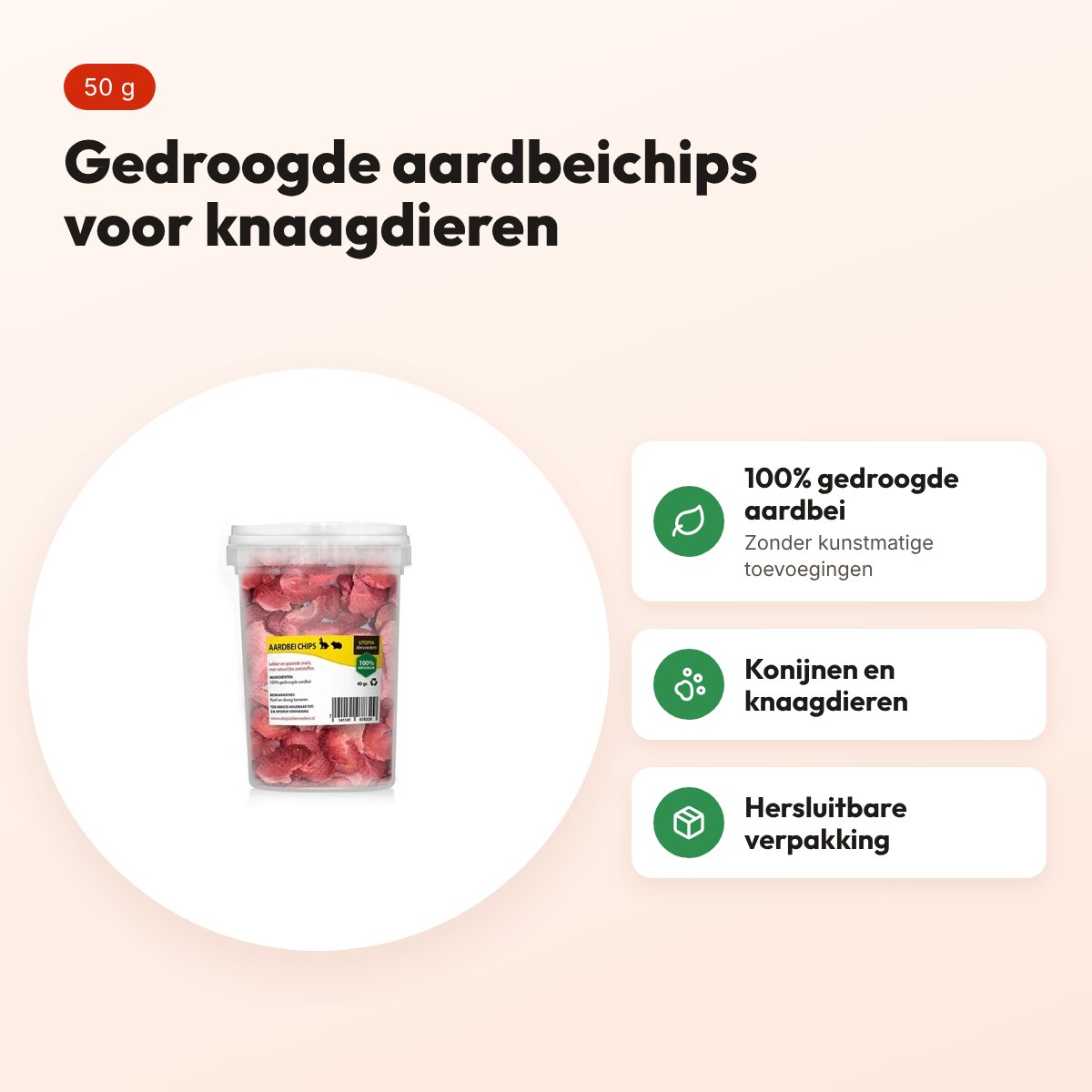 Utopia aardbeichips 50 g – gedroogde fruitsnack voor knaagdieren – voordelen