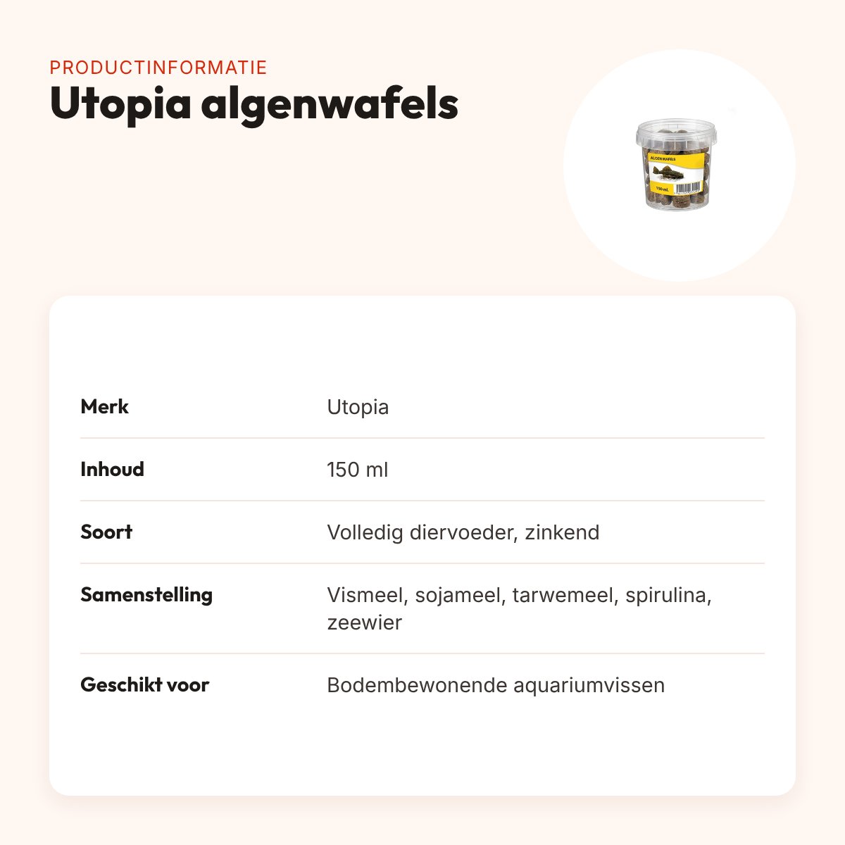 Utopia algenwafels visvoer 150 ml – zinkend, voor bodemvissen – productinformatie