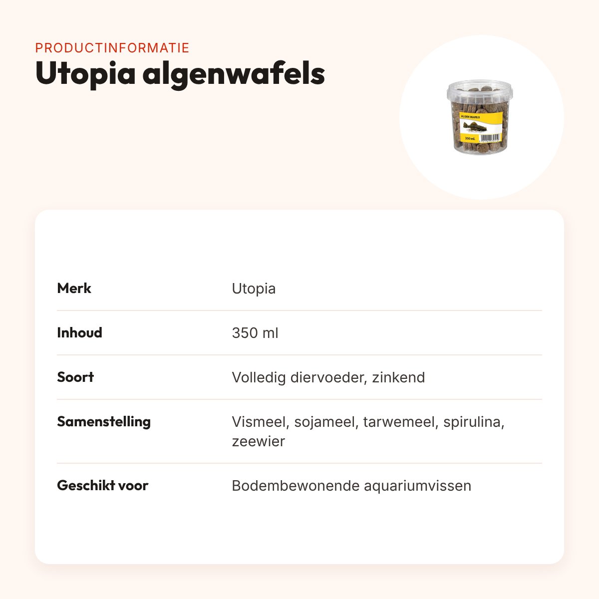 Utopia algenwafels visvoer 350 ml – zinkend, voor bodemvissen – productinformatie
