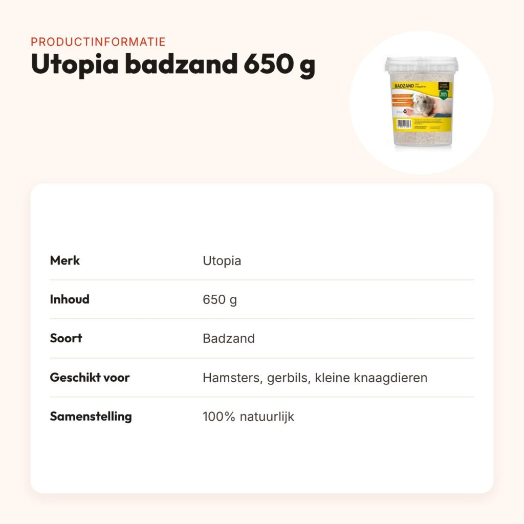Utopia badzand 650 g – natuurlijk badzand voor hamsters en gerbils – productinformatie