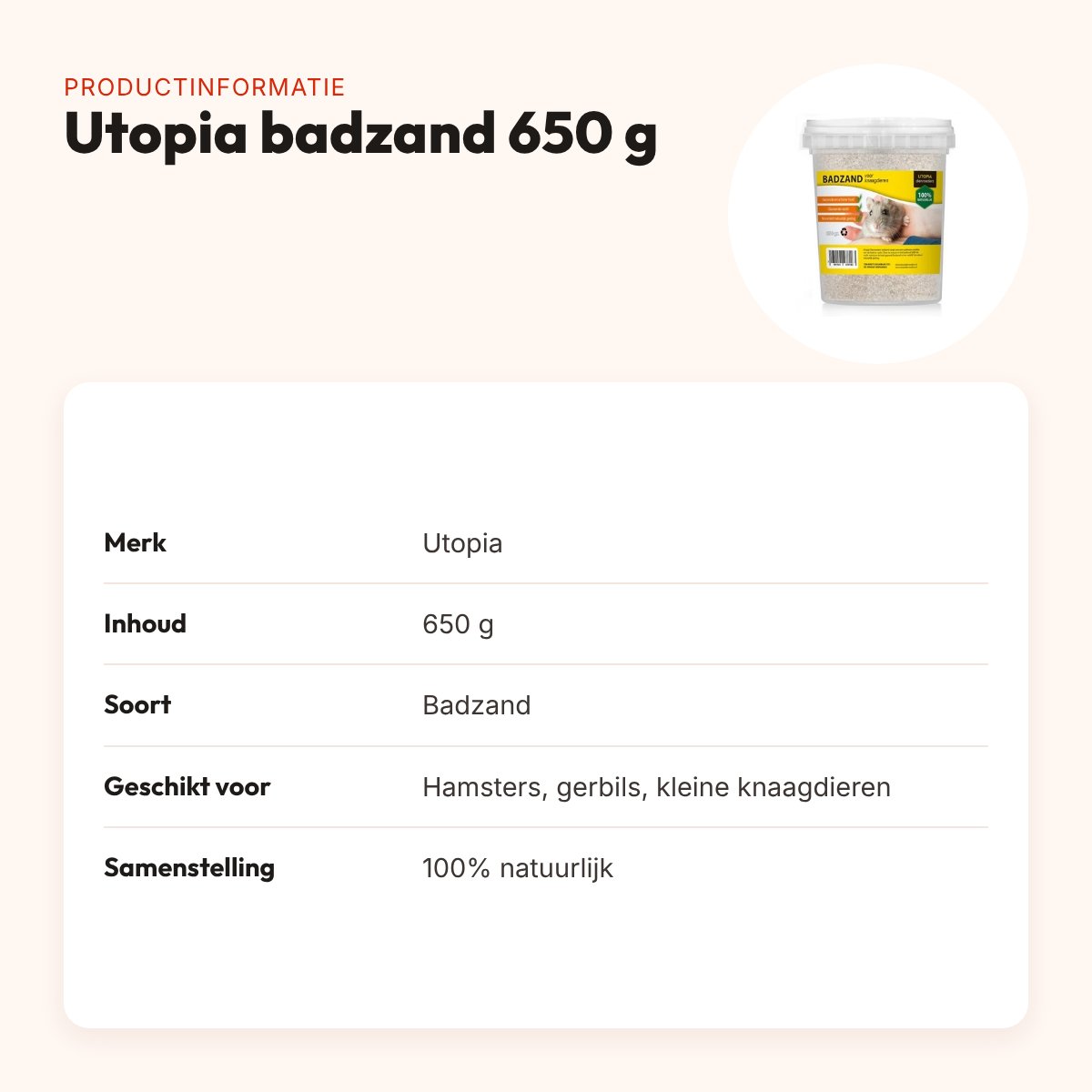 Utopia badzand 650 g – natuurlijk badzand voor hamsters en gerbils – productinformatie