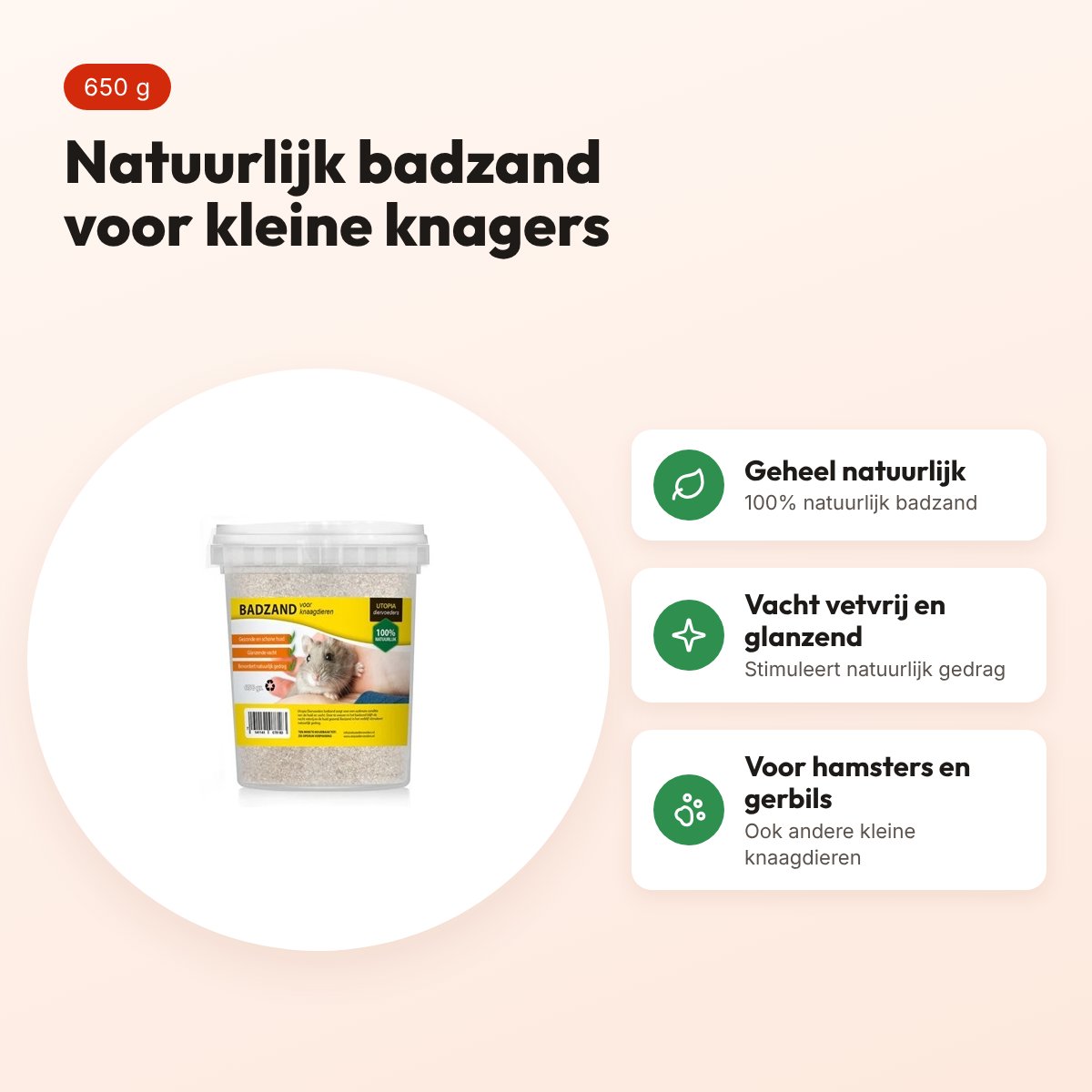 Utopia badzand 650 g – natuurlijk badzand voor hamsters en gerbils – voordelen