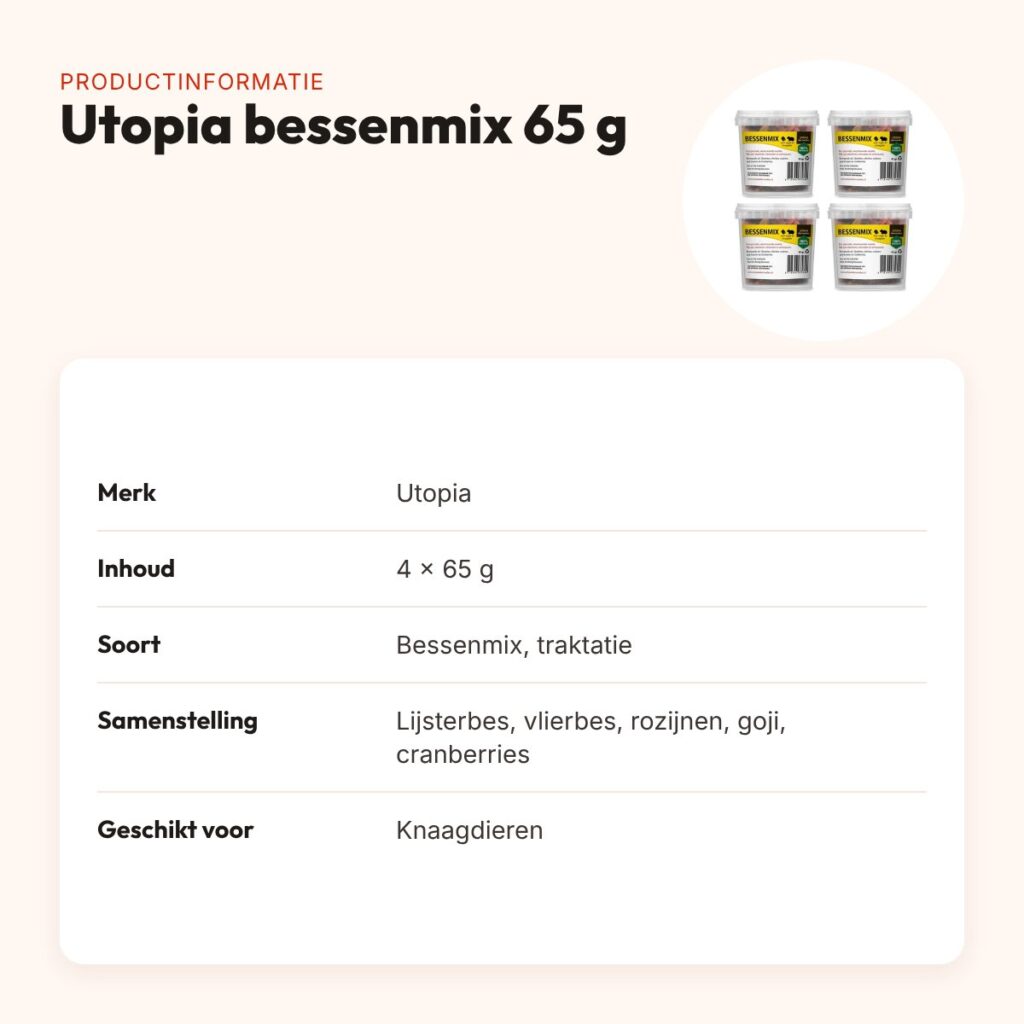Utopia bessenmix knaagdieren 65 g – met goji en vlierbes, multipack 4 stuks – productinformatie