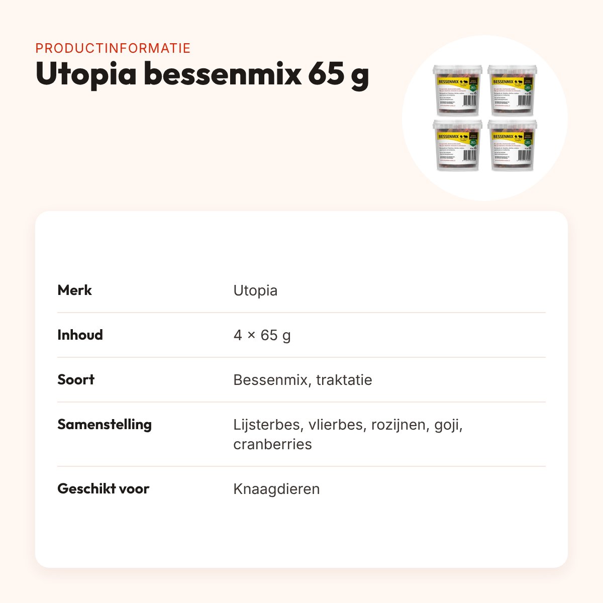 Utopia bessenmix knaagdieren 65 g – met goji en vlierbes, multipack 4 stuks – productinformatie