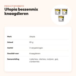 Utopia bessenmix knaagdierenvoer 65 g – met goji – multipack 3 stuks – productinformatie
