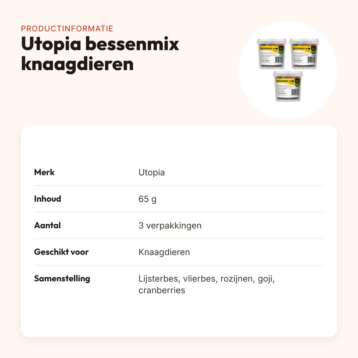 Utopia bessenmix knaagdierenvoer 65 g – met goji – multipack 3 stuks – productinformatie