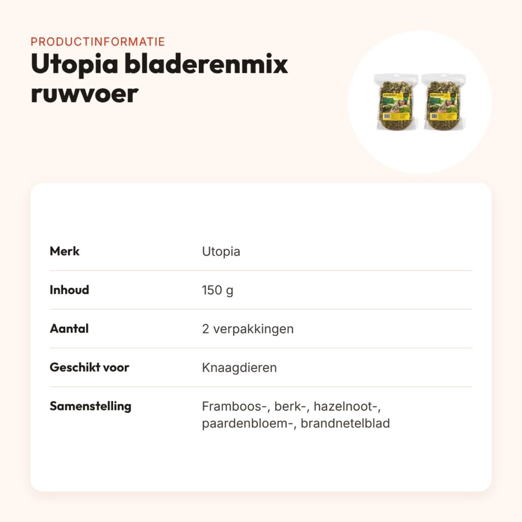 Utopia bladerenmix ruwvoer 150 g – voor knaagdieren – multipack 2 stuks – productinformatie