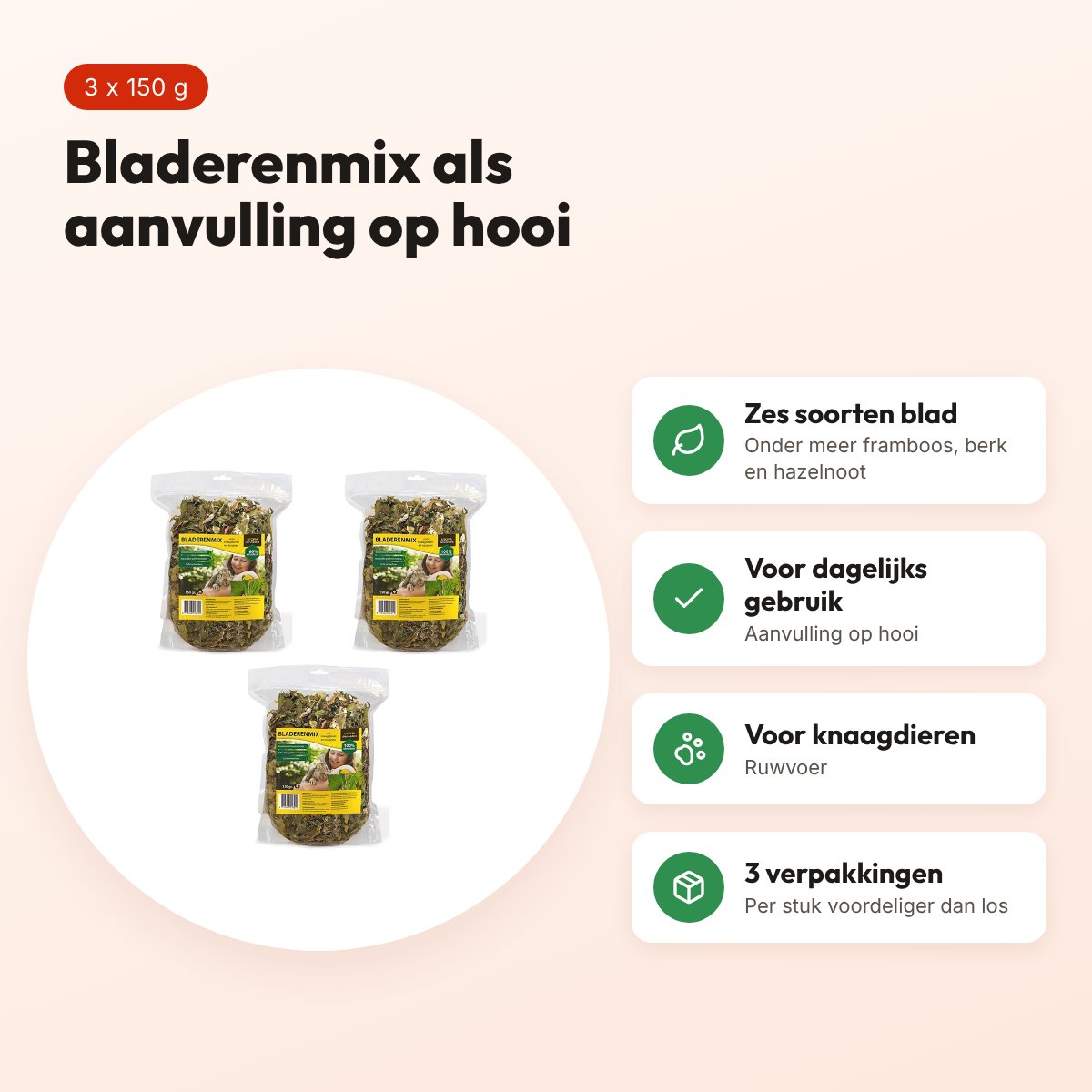 Utopia bladerenmix ruwvoer 150 g – voor knaagdieren – multipack 3 stuks – voordelen