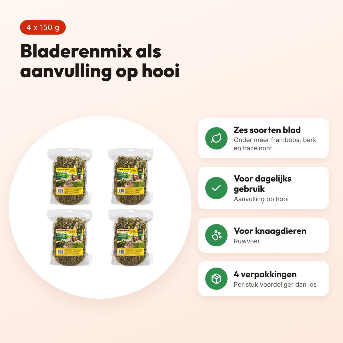 Utopia bladerenmix ruwvoer 150 g – voor knaagdieren – multipack 4 stuks – voordelen
