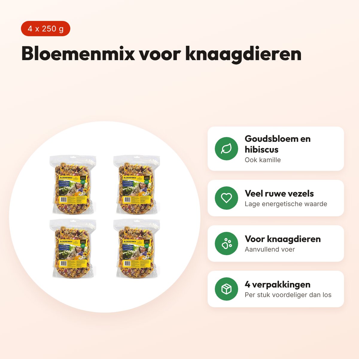 Utopia bloemenmix knaagdieren 250 g – aanvullend voer, multipack 4 stuks – voordelen