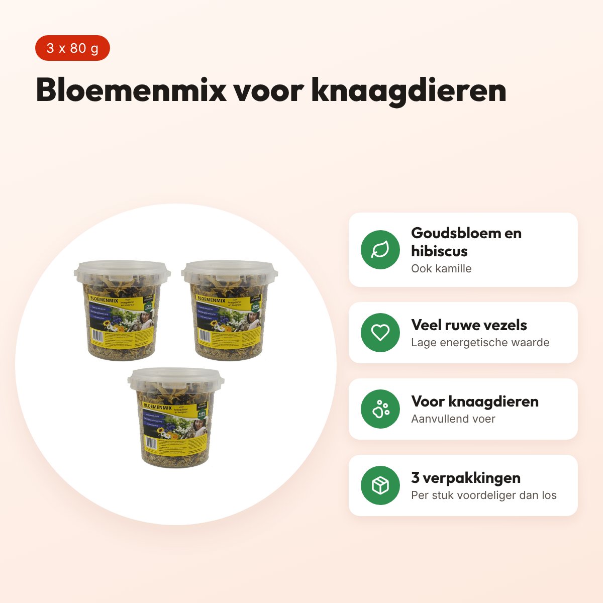 Utopia bloemenmix knaagdieren 80 g – aanvullend voer, multipack 3 stuks – voordelen