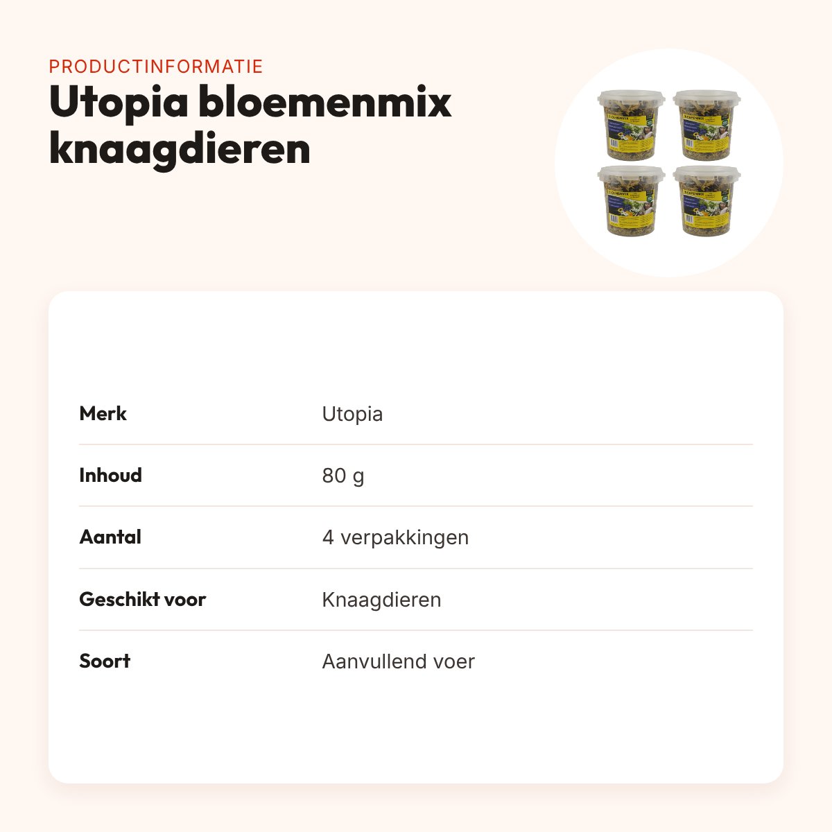 Utopia bloemenmix knaagdieren 80 g – aanvullend voer – multipack 4 stuks – productinformatie