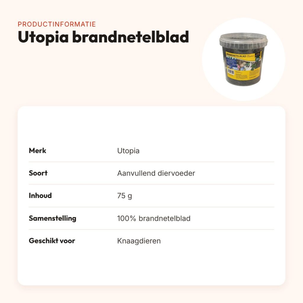 Utopia brandnetelblad 75 g – aanvullend diervoeder voor knaagdieren – productinformatie
