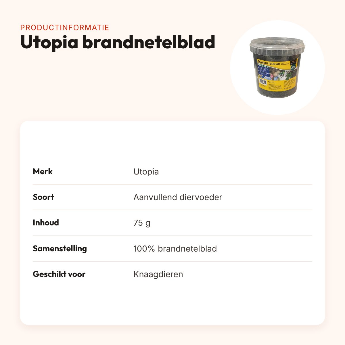 Utopia brandnetelblad 75 g – aanvullend diervoeder voor knaagdieren – productinformatie