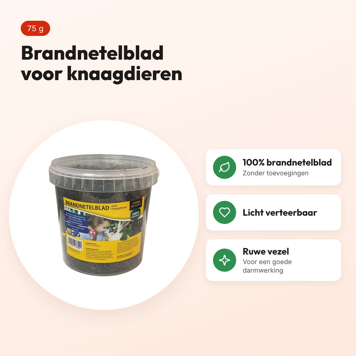 Utopia brandnetelblad 75 g – aanvullend diervoeder voor knaagdieren – voordelen