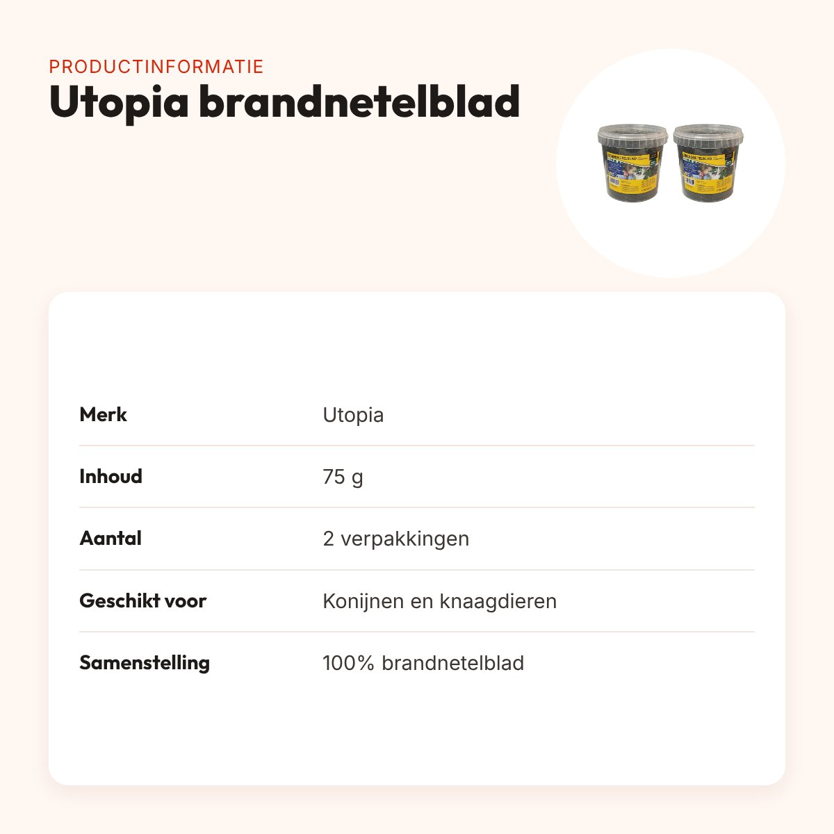 Utopia brandnetelblad knaagdieren 75 g – gedroogd – multipack 2 stuks – productinformatie