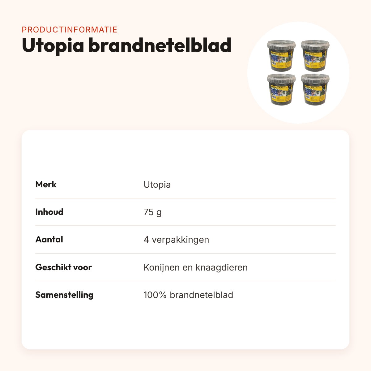 Utopia brandnetelblad knaagdieren 75 g – gedroogd – multipack 4 stuks – productinformatie