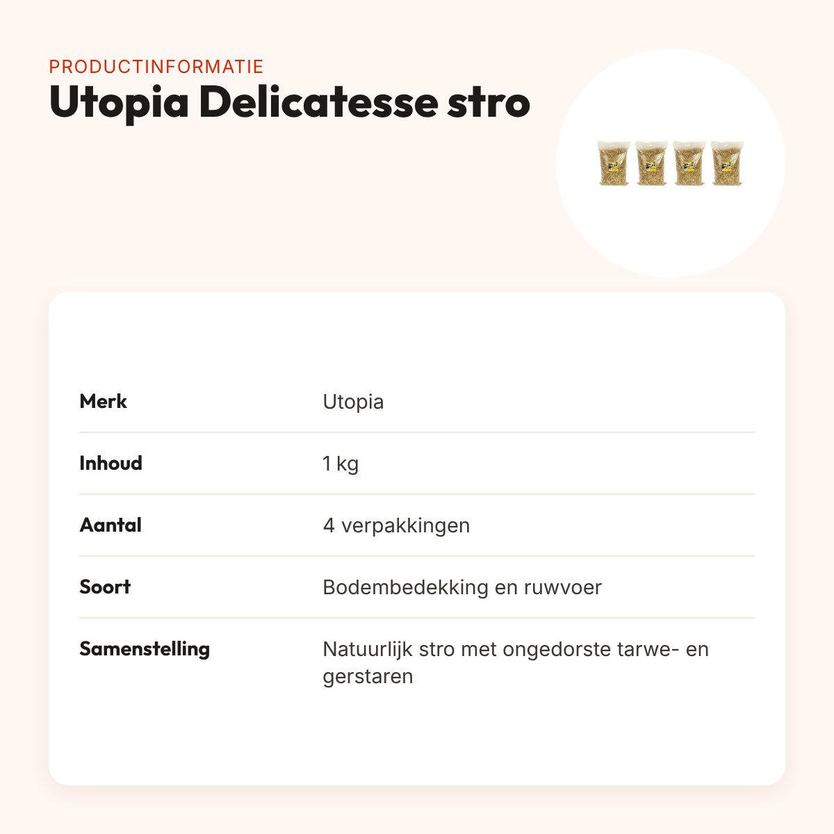 Utopia Delicatesse stro 1 kg – bodembedekking – multipack 4 stuks – productinformatie