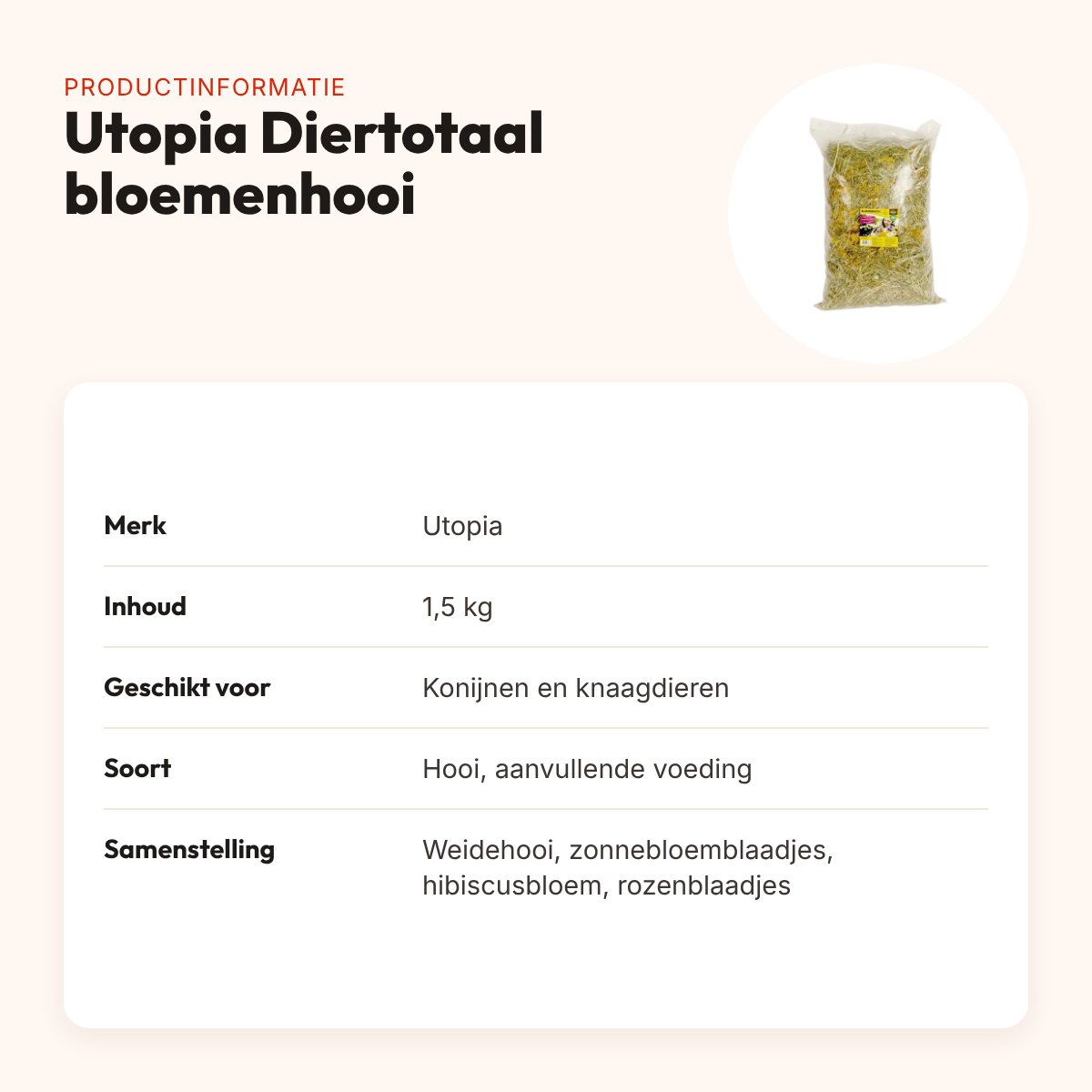 Utopia Diertotaal bloemenhooi 1,5 kg – voor konijnen en knaagdieren – productinformatie