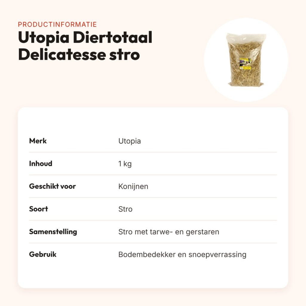 Utopia Diertotaal Delicatesse stro 1 kg – bodembedekker voor konijnen – productinformatie