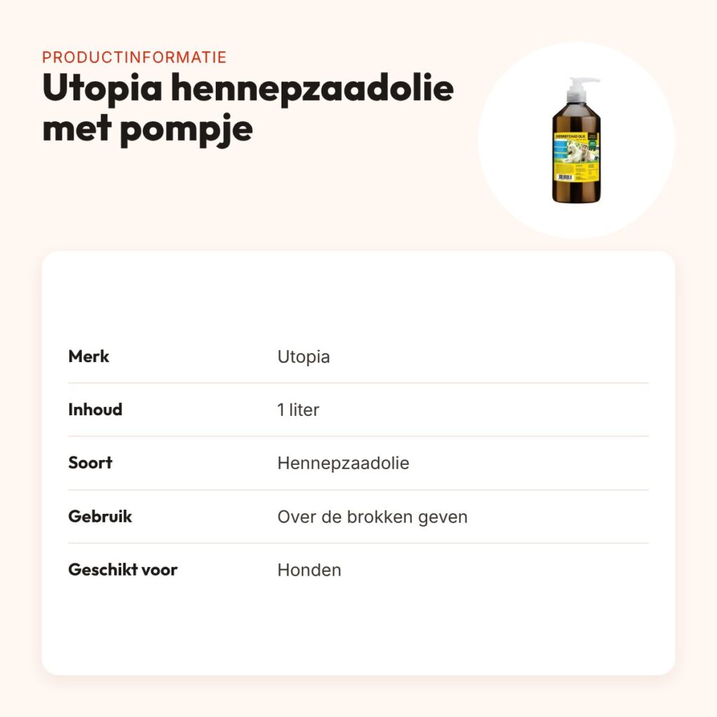 Utopia Diertotaal hennepzaadolie 1 liter met pompje – hond – productinformatie