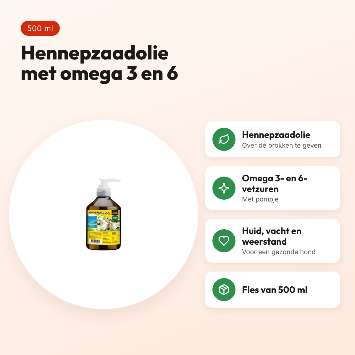 Utopia Diertotaal hennepzaadolie 500 ml met pompje – hond – voordelen