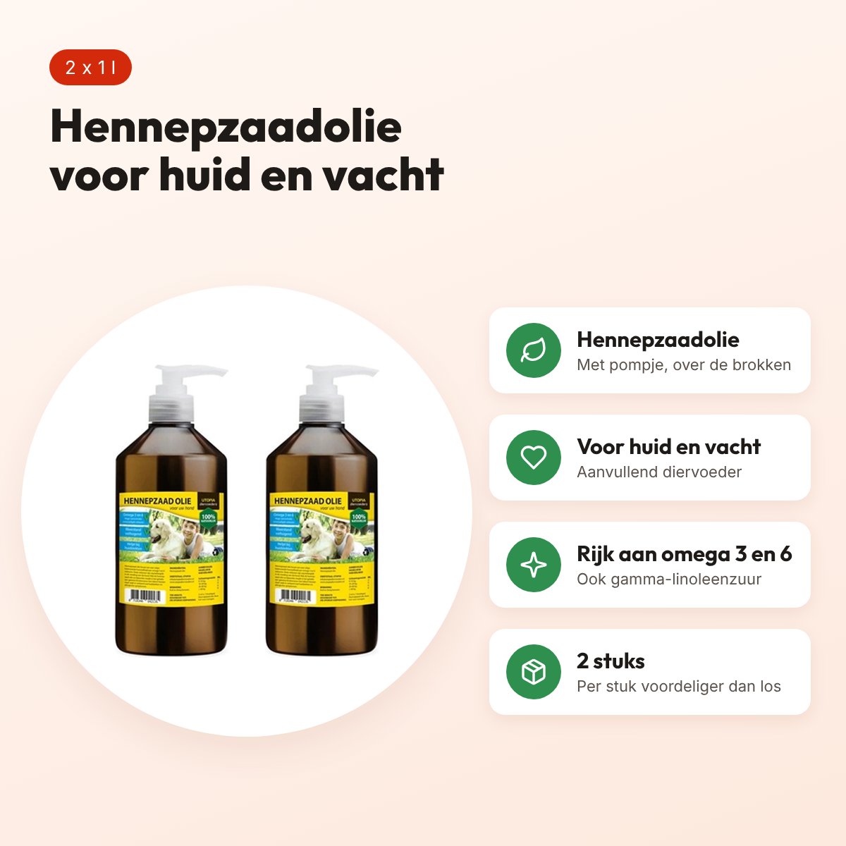 Utopia Diertotaal hennepzaadolie met pompje 1 l – multipack 2 stuks – voordelen