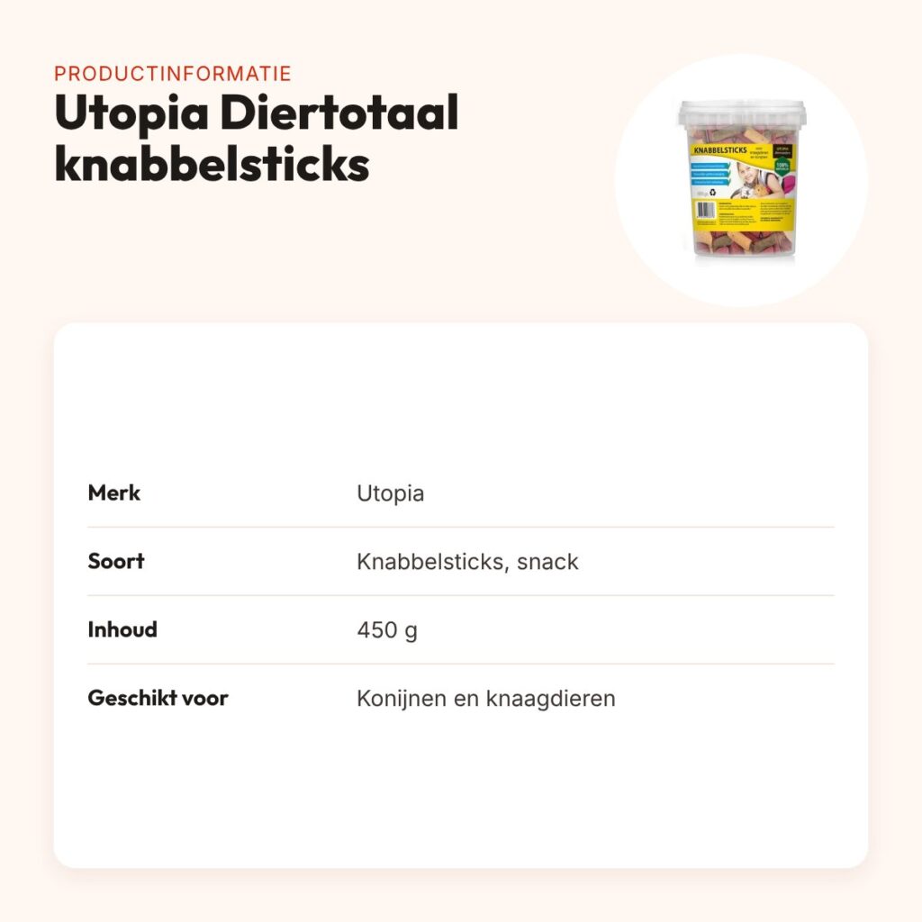 Utopia Diertotaal knabbelsticks 450 g – krokante snack voor knaagdieren – productinformatie