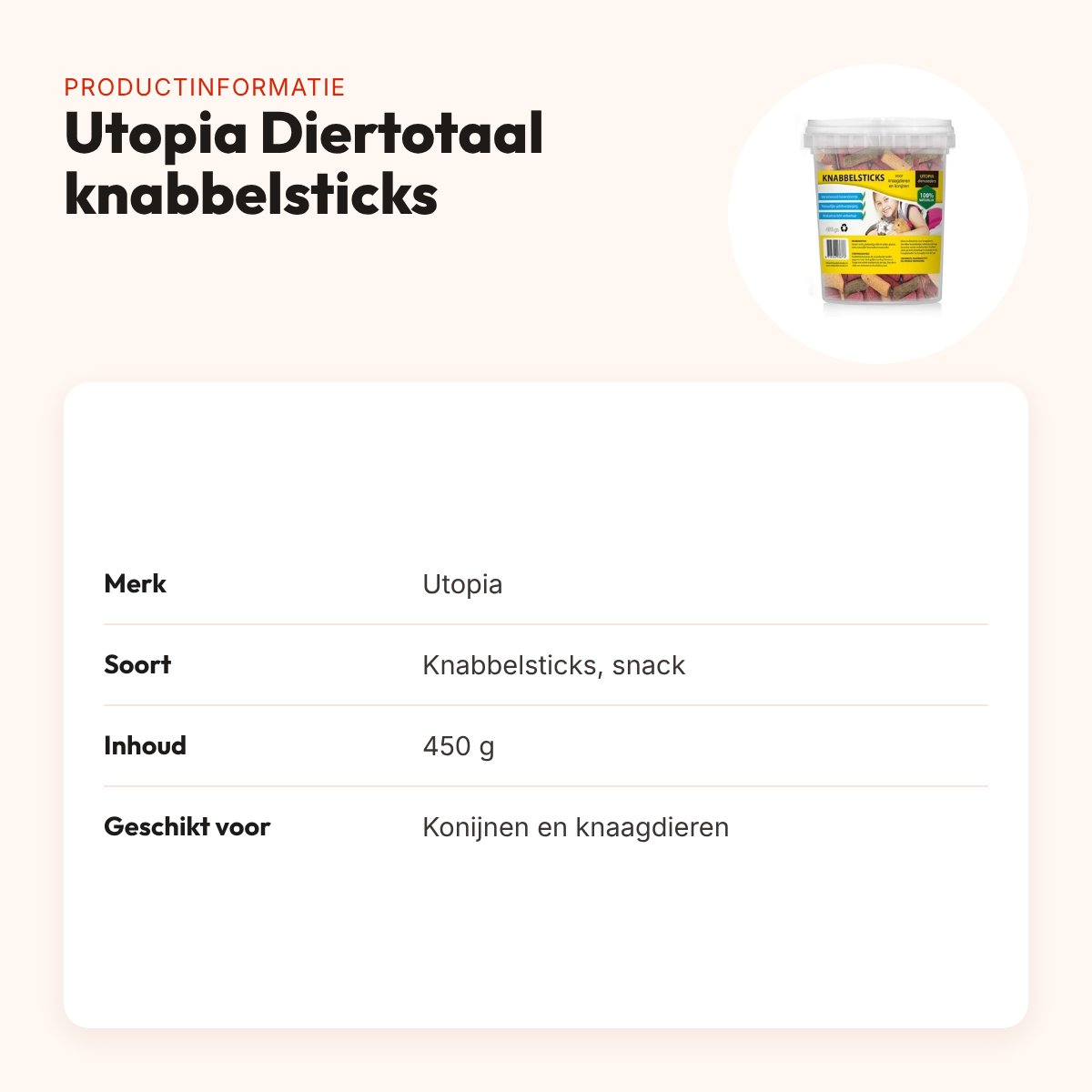 Utopia Diertotaal knabbelsticks 450 g – krokante snack voor knaagdieren – productinformatie