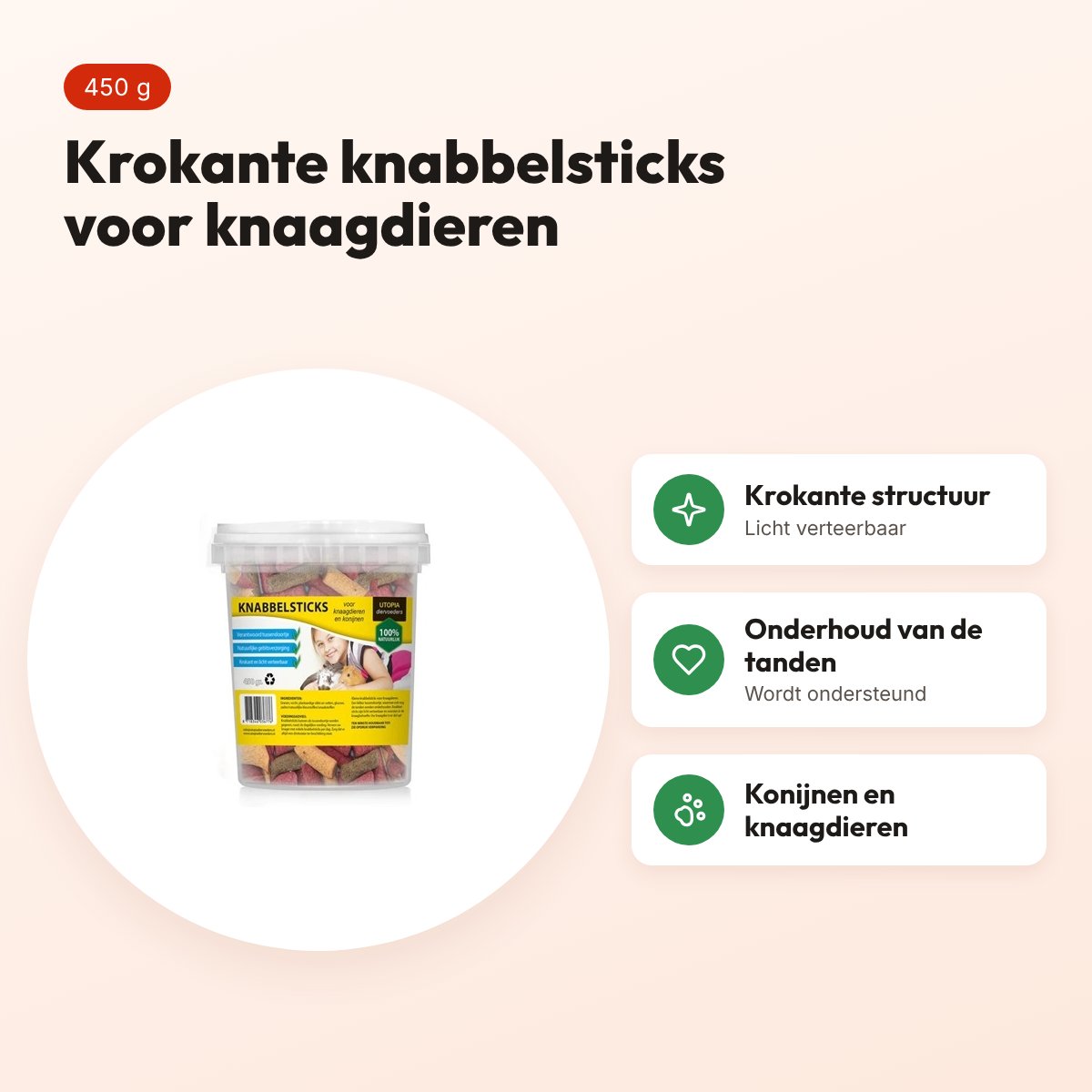 Utopia Diertotaal knabbelsticks 450 g – krokante snack voor knaagdieren – voordelen
