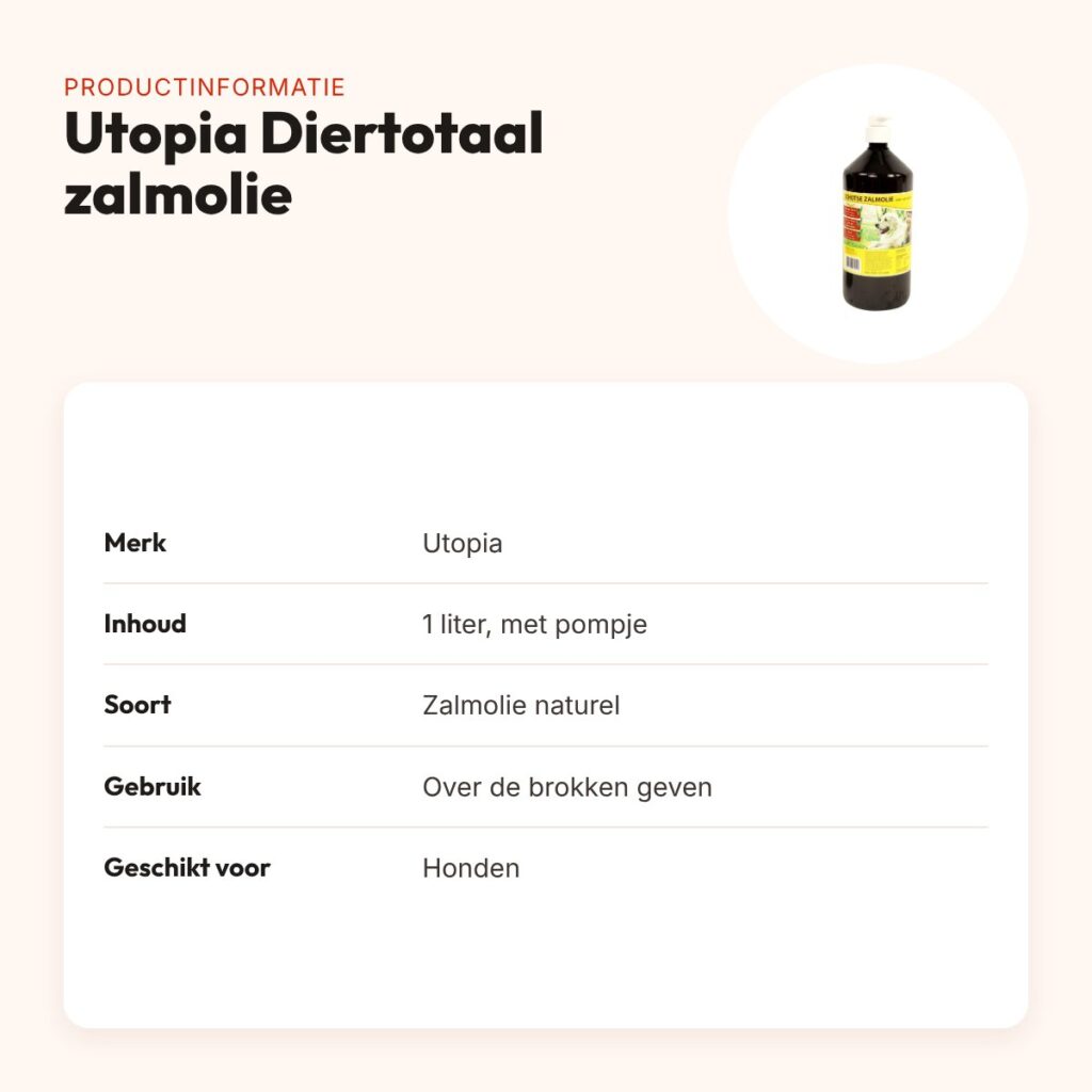 Utopia Diertotaal zalmolie naturel 1 liter met pompje – voor honden – productinformatie