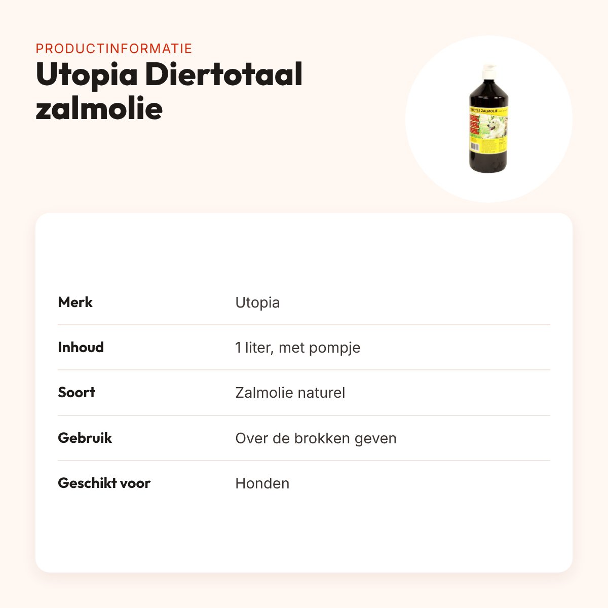 Utopia Diertotaal zalmolie naturel 1 liter met pompje – voor honden – productinformatie