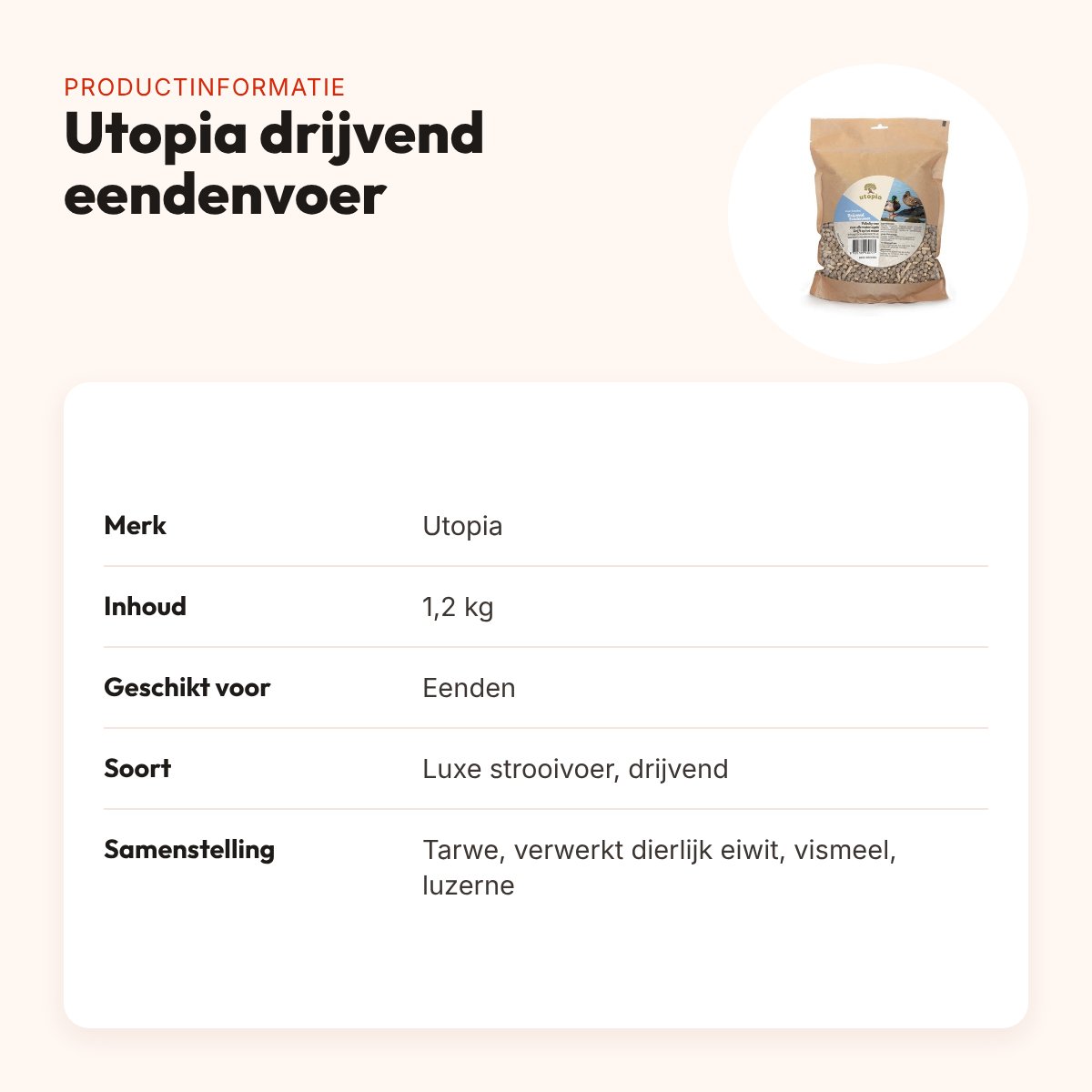 Utopia drijvend eendenvoer 1,2 kg – luxe strooivoer – productinformatie