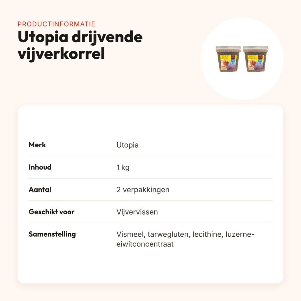 Utopia drijvende vijverkorrel 3 mm 1 kg – vijvervissen – multipack 2 stuks – productinformatie