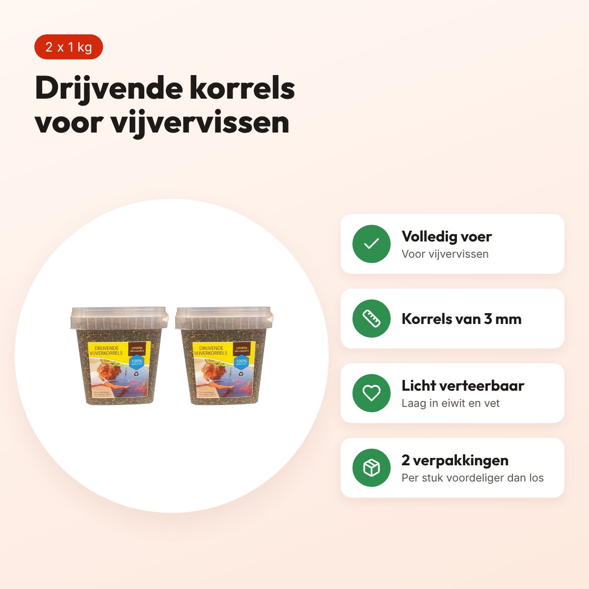 Utopia drijvende vijverkorrel 3 mm 1 kg – vijvervissen – multipack 2 stuks – voordelen