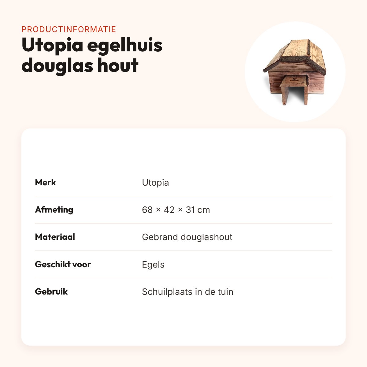 Utopia egelhuis gebrand douglas hout 68 x 42 x 31 cm – met labyrintingang – productinformatie