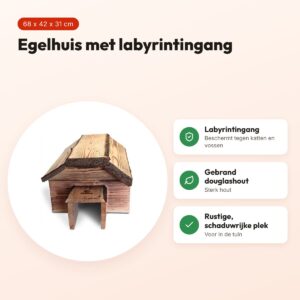 Utopia egelhuis gebrand douglas hout 68 x 42 x 31 cm – met labyrintingang – voordelen
