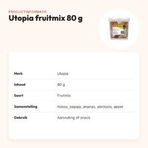 Utopia fruitmix 80 g – met kokos, papaja, ananas, abrikoos en appel – productinformatie