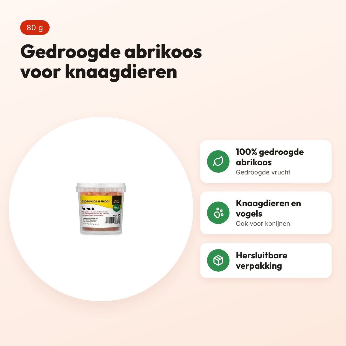 Utopia gedroogde abrikoos 80 g – fruitsnack voor knaagdieren en vogels – voordelen