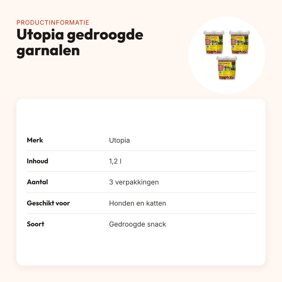 Utopia gedroogde garnalen voor hond en kat 1,2 l – multipack 3 stuks – productinformatie